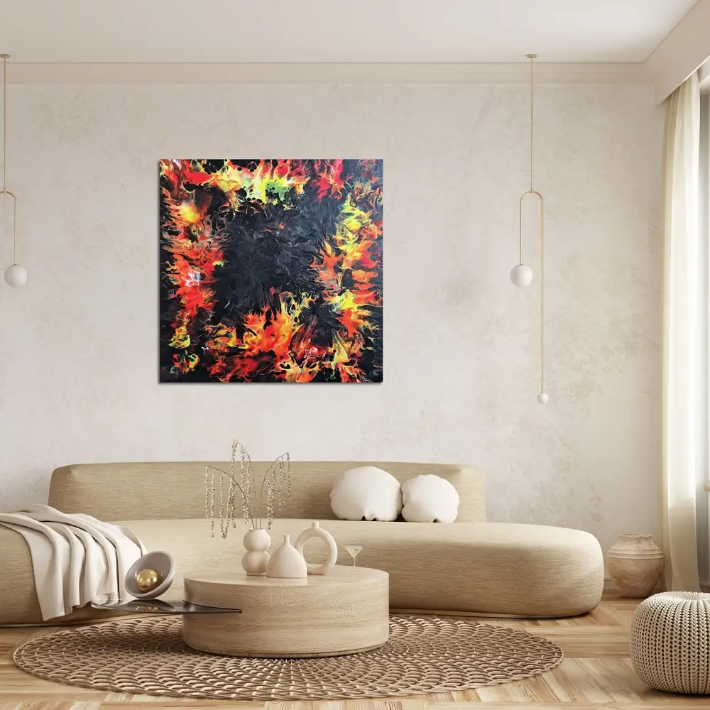 Aranżacja wnętrza z obrazem Fire No 1